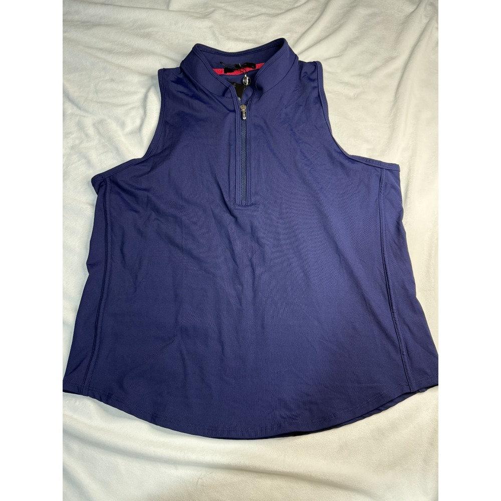 Greyson Sleeveless Vesta Mock Neck Polo Womens Maltese Blue XL Collard Zip